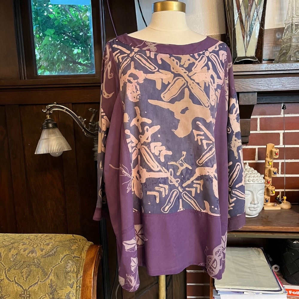 Vintage Kusnadi Art Pattern Print Rayon Loose Fit Tunic, Size ~12
